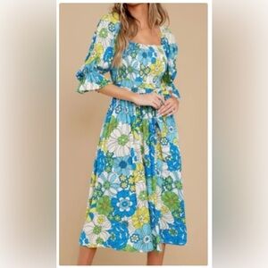 Aura Sz.XS BNWT Floral Blue and Green Women's Dress